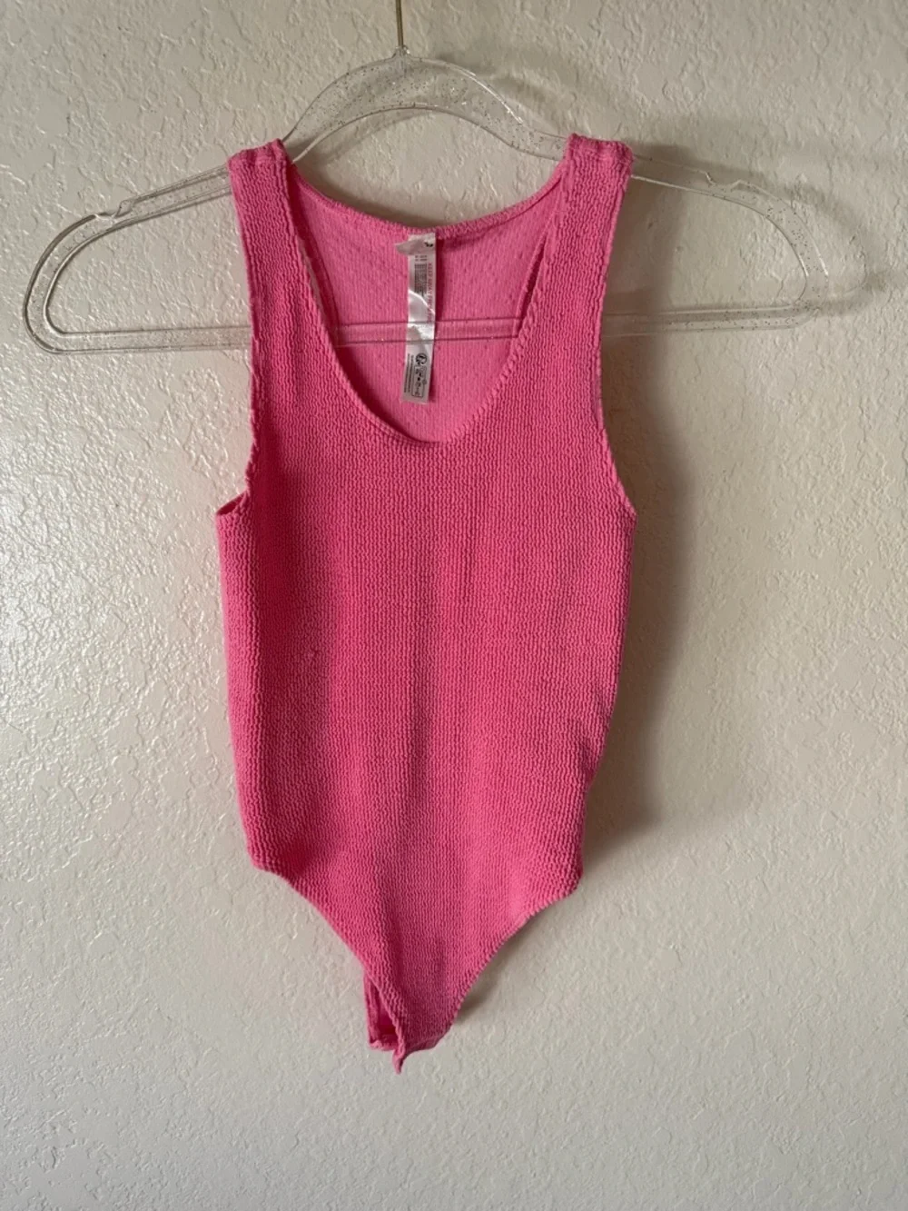 New Free People Hot Pink Textured Sleeveless Bodysuit size M